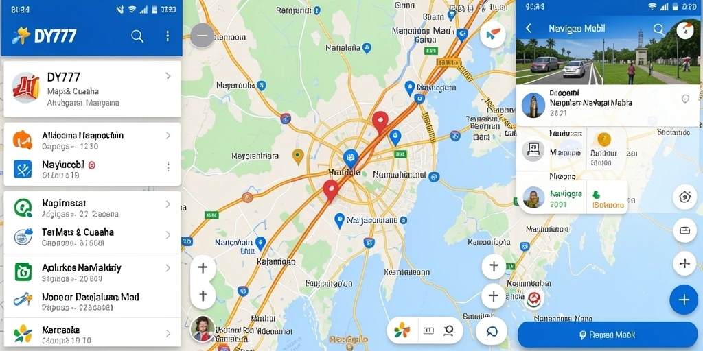 Antarmuka aplikasi Navigasi Mobil DY777 yang sederhana dan informatif.