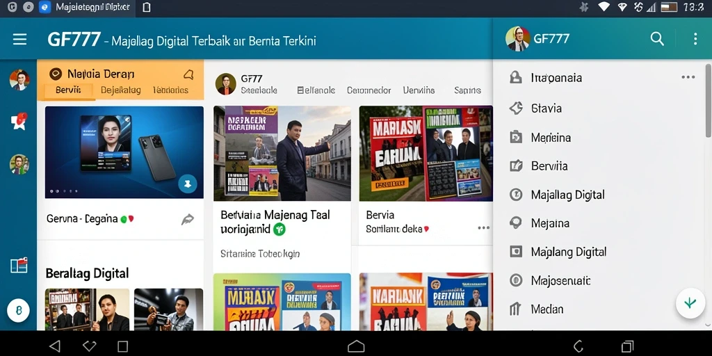 Tampilan antarmuka aplikasi Majalah Digital GF777 dengan berbagai fitur menarik.