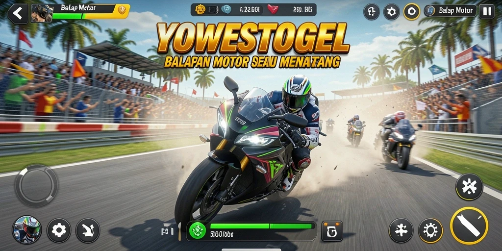 Screenshot YOWESTOGEL menunjukkan aksi balap motor yang mendebarkan.