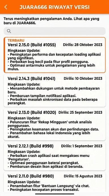 Tampilan riwayat versi juara666